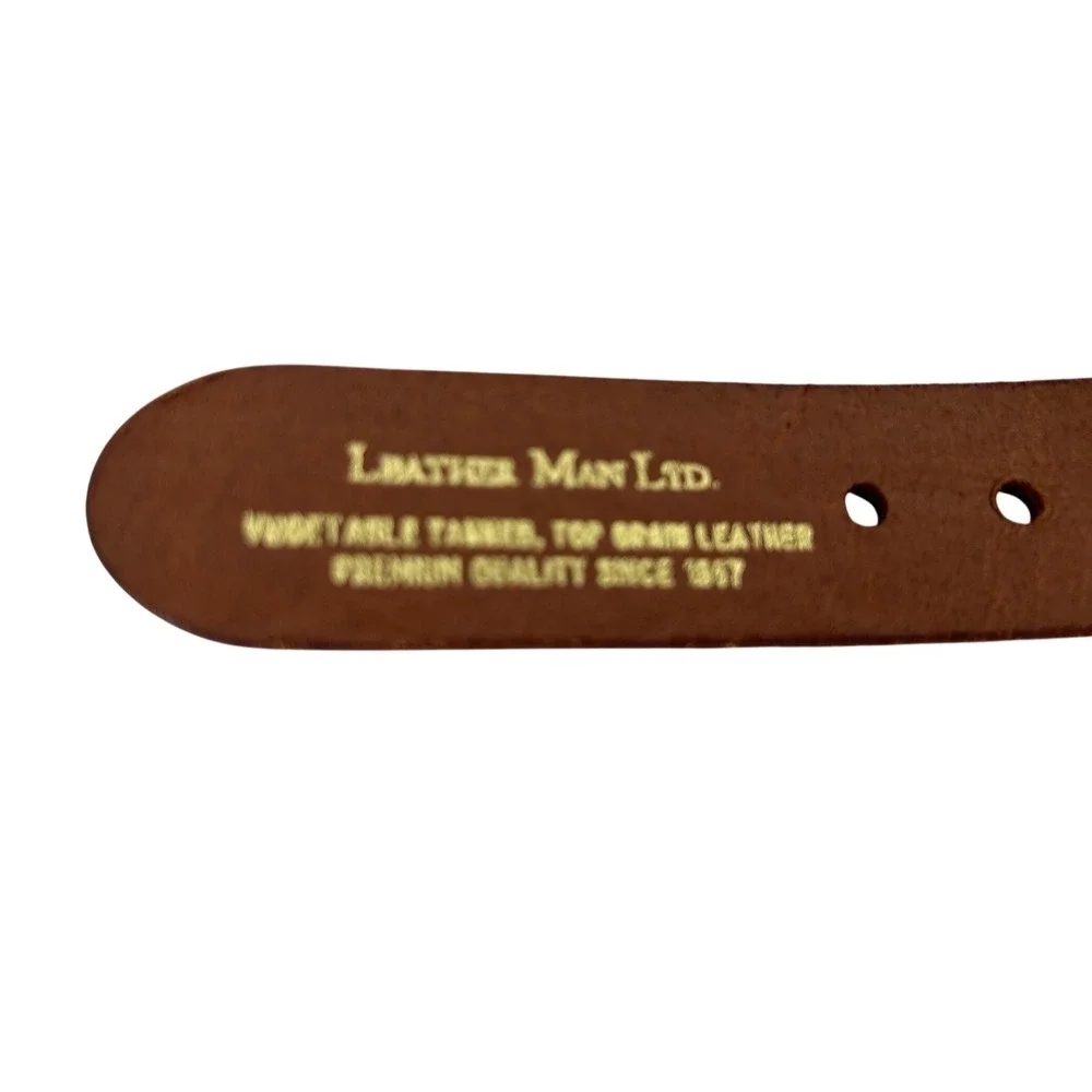 Leather Man Ltd Mens Fire Rescue Maltese Cross Ribbon Belt Navy Red Brass Sz 33